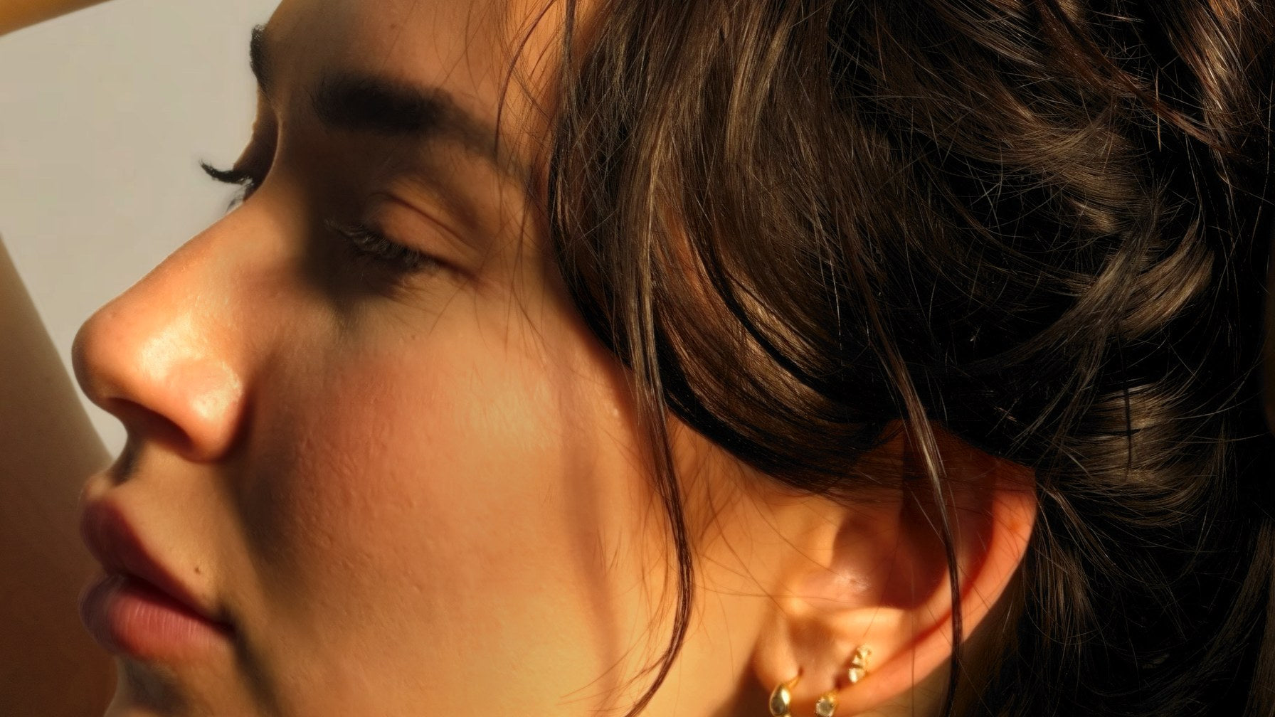 Worn in profile, in warm afternoon light